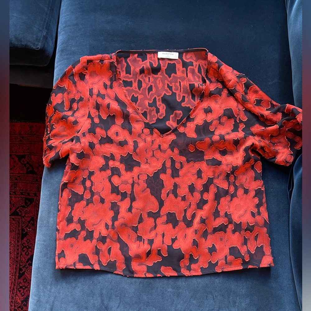 Babaton Orange And Black Patterned Blouse - image 1